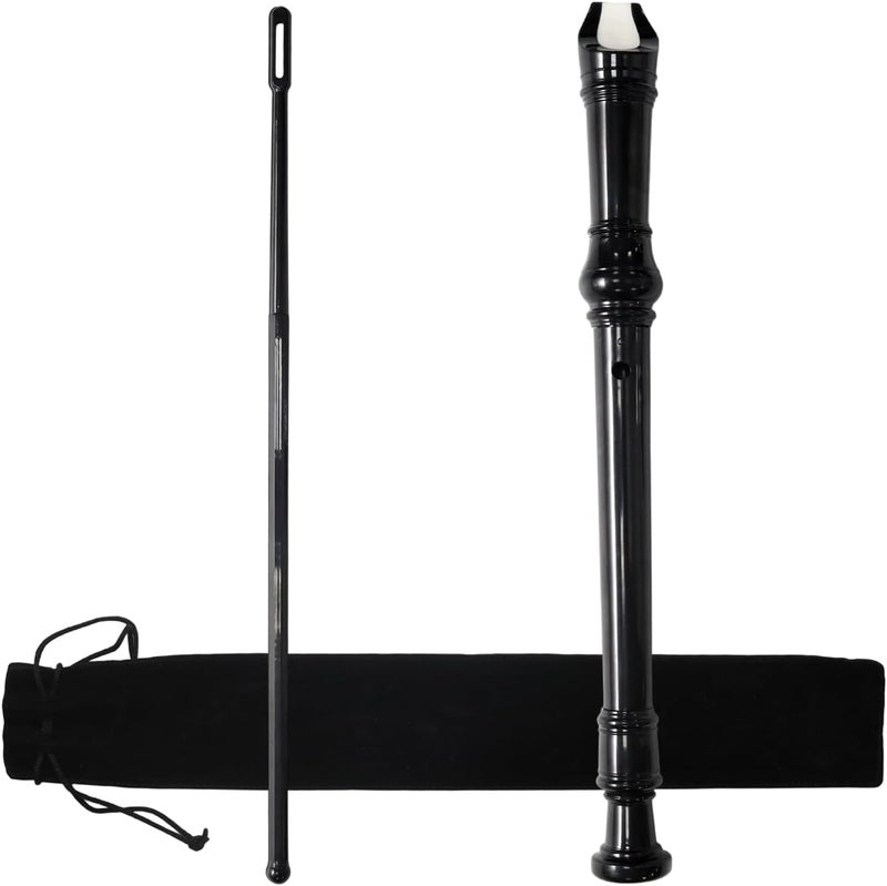 Funstreet Black Soprano Recorder Instrument 8 Hole C Key Baroque Fingering Clarinet ABS Music Flute with Cleaning Rod and Storage Bag - Image 1